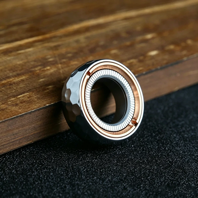 Hammer Stone Pattern Magnetic Ratchet Fidget Ring Metal EDC Mechanical Fidget Toy Fingertip Spinner ADHD Stress Relief Toy