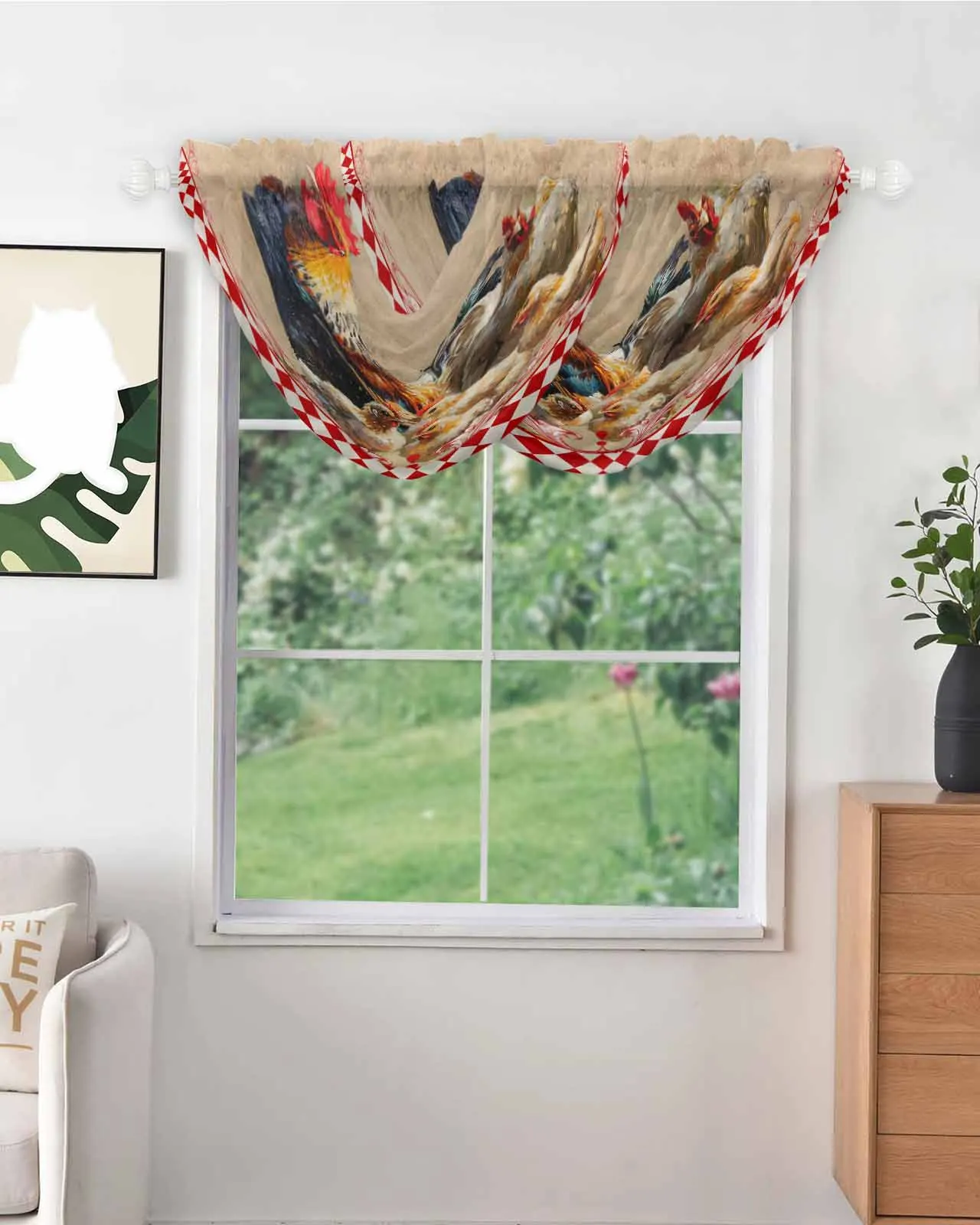 Retro Country Farm Rooster Hen Irregular Pattern Tulle Curtains for Living Room Bedroom Sheer Curtain Kitchen Voile Drapes