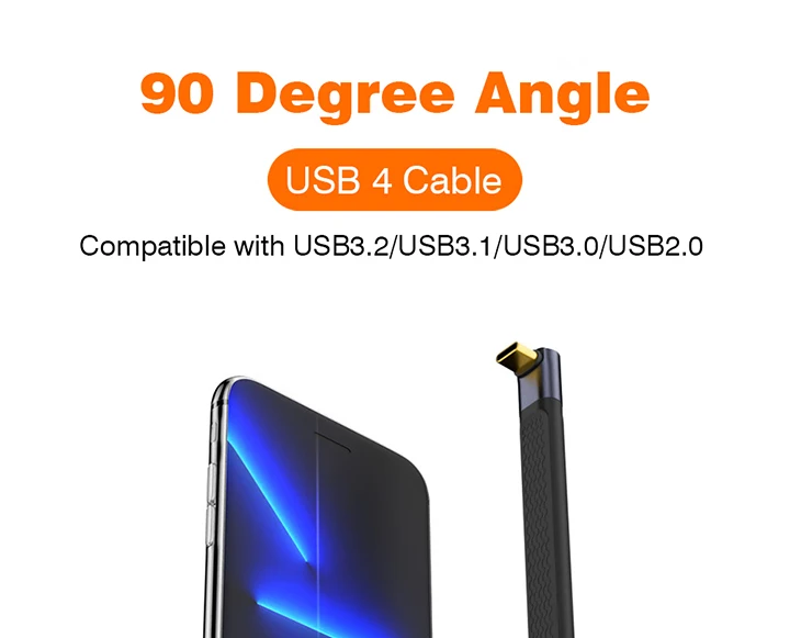 USB4 Elbow Short Cable 13.5cm Thunderbolt4 Type C Cable 40Gbps PD240W Charging Cable for SSD Laptop Macbook Phone IPhone15 iPad