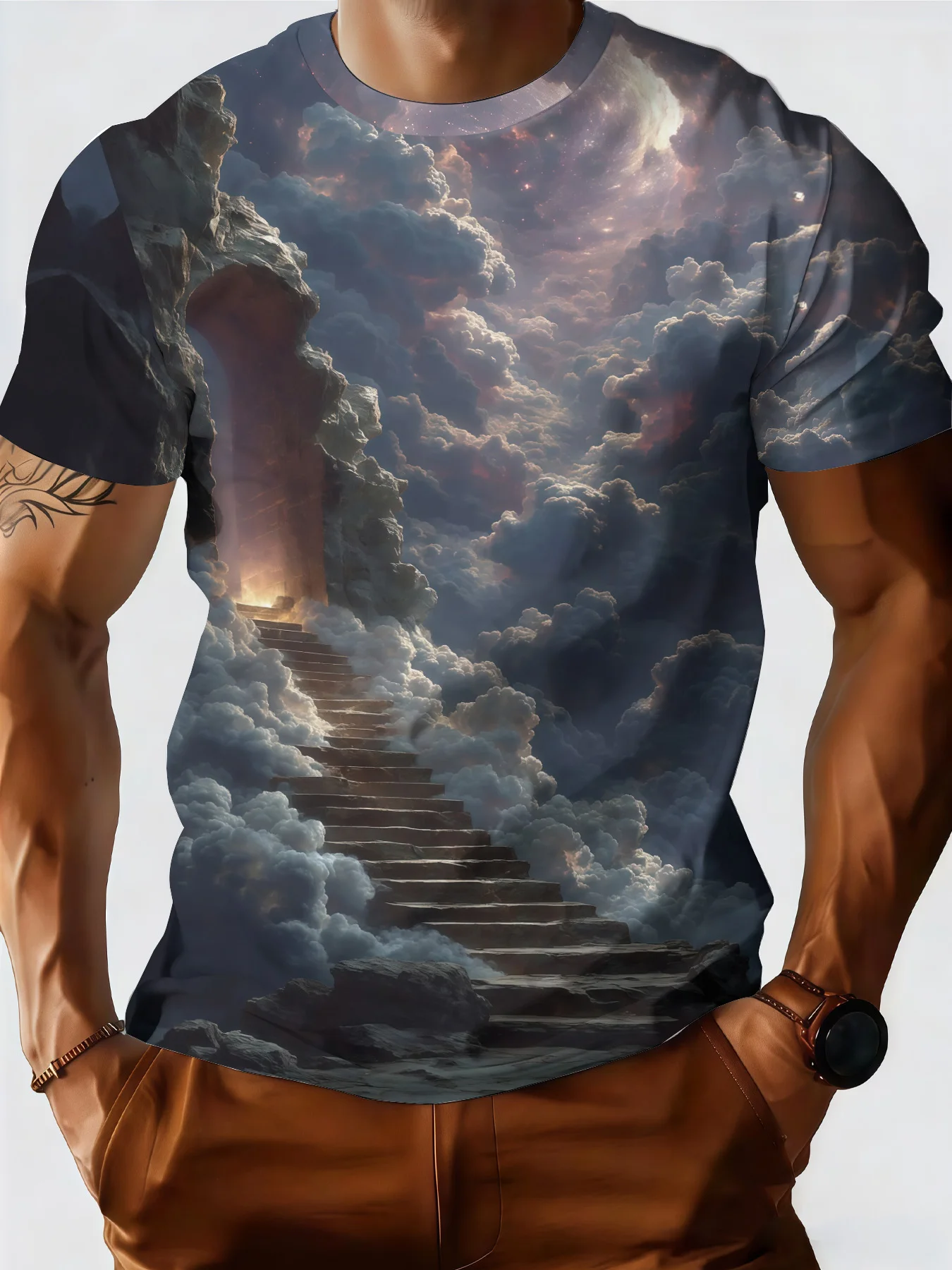 Summer New Style O-neck Shirt with Smoke Wave and Dark Blue Pattern 3D Printing Half-sleeved Breathable Short-sleeved Men's Top