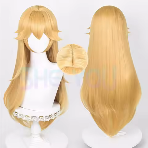Princess Peach Cosplay Wig 75cm Long Straight Golden Yellow Wig Cosplay Anime Cosplay Wigs Heat Resistant Synthetic Wigs
