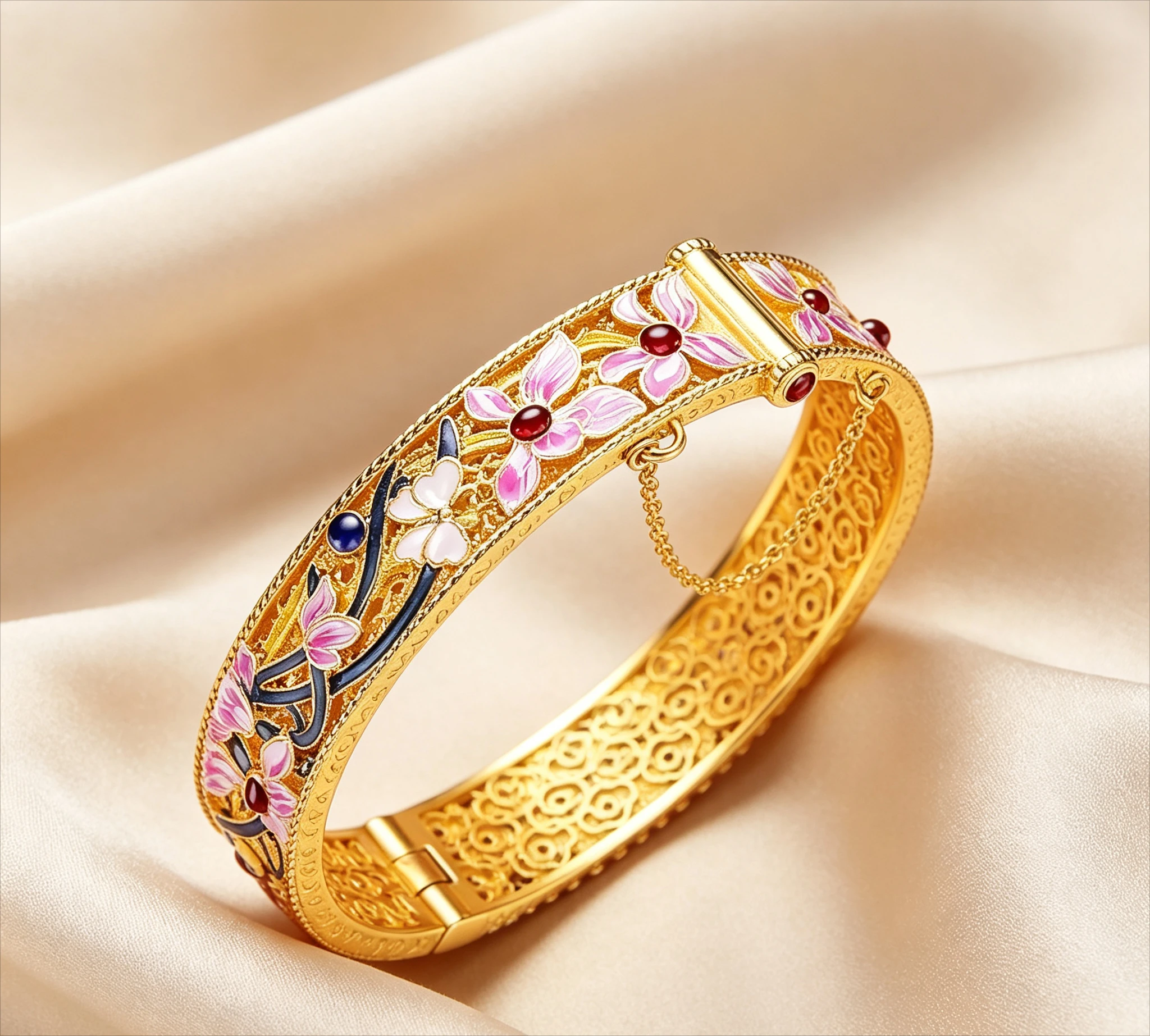 9999 Genuine Gold Orchid Enamel Bracelet, Spacious Size for a Statement birthday gift