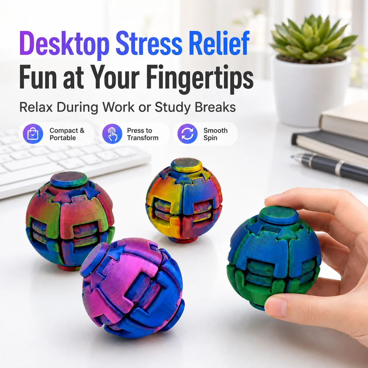 Mini One-Click Rotating Fidget Spin Ball Toy, Smooth Spinning Stress Relief, Christmas Gift for Kids and Teens Daily