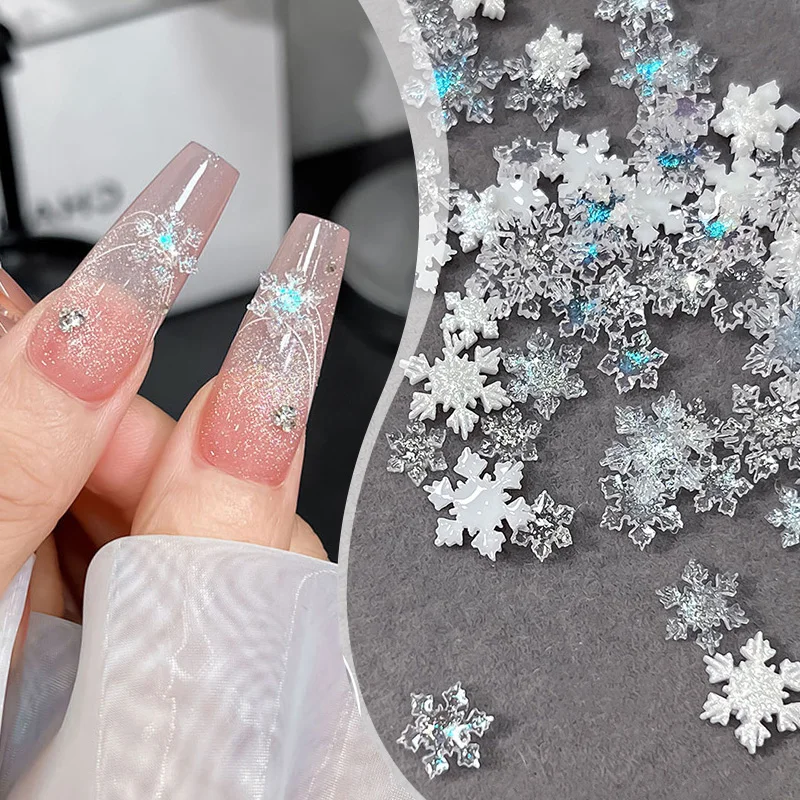 50 قطعة الشتاء ندفة الثلج الديكور بريق الراتنج الجليد الثلوج مسمار السحر الأبيض واضح ندفة الثلج عيد الميلاد مسمار مانيكير الملحقات #2