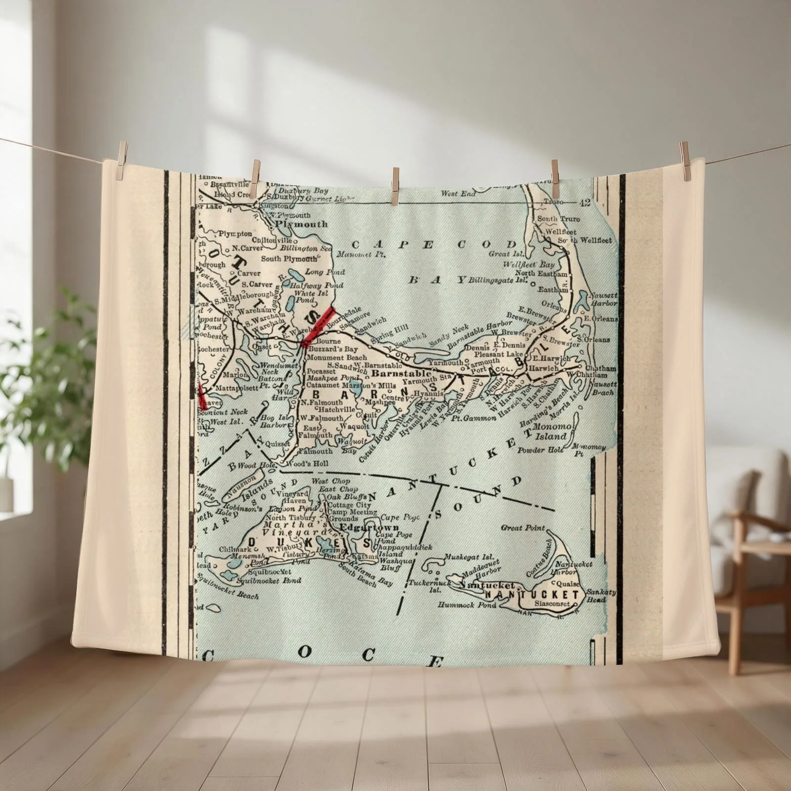 Vintage Cape Cod Map (1893) Throw Blanket couch cozy soft plush fuzzy picnic outdoor blanket