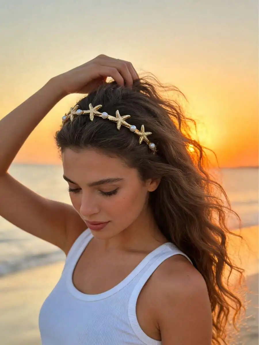 

Starfish Pearl Headband For Women Alloy Hair Accessory Bohemian Style