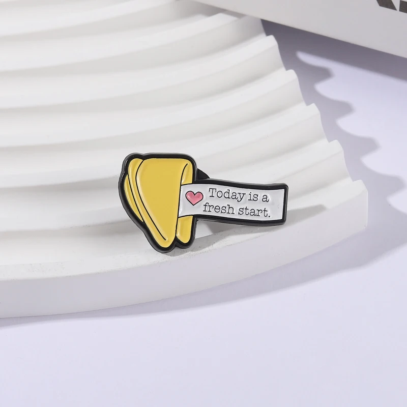 Lucky Fortune Cookie Enamel Pins Today Is A Fresh Start Brooches Lapel Badges Cartoon Cute Jewelry Gift for Kids Friends