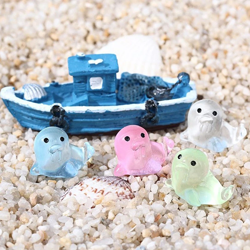 1/9Pcs Mini Simulation Baby Seal Luminous Marine Animals Ornament DIY Micro Landscape Fish Tank Decoration Resin Crafts