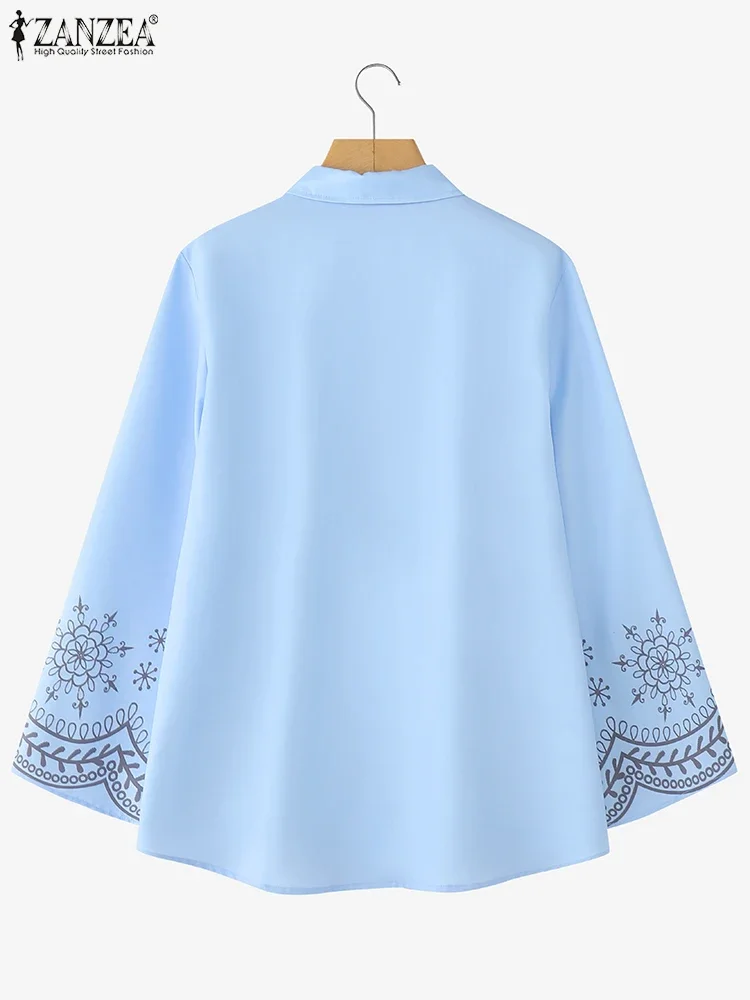 بلوزة قمصان نسائية عصرية بأكمام طويلة 2025 ZANZEA للخريف وطية صدر السترة مطبوعة بالورود بلوزات كلاسيكية غير رسمية فضفاضة أنيقة