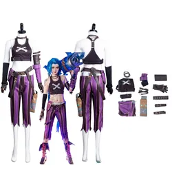 LoL fantezi Jinx Cosplay kostüm yetişkin kadın üniforma yelek şort peruk kıyafetler cadılar bayramı karnaval parti Suit