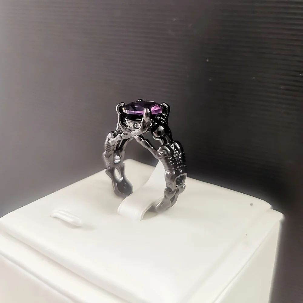 خاتم وعد على الطراز القوطي للرجال والنساء ، مرصع بالماء ، زركونيا ، هيكل عظمي رعب ، تصميم على الفرقة ، خاتم زفاف ، مناسب للرجال