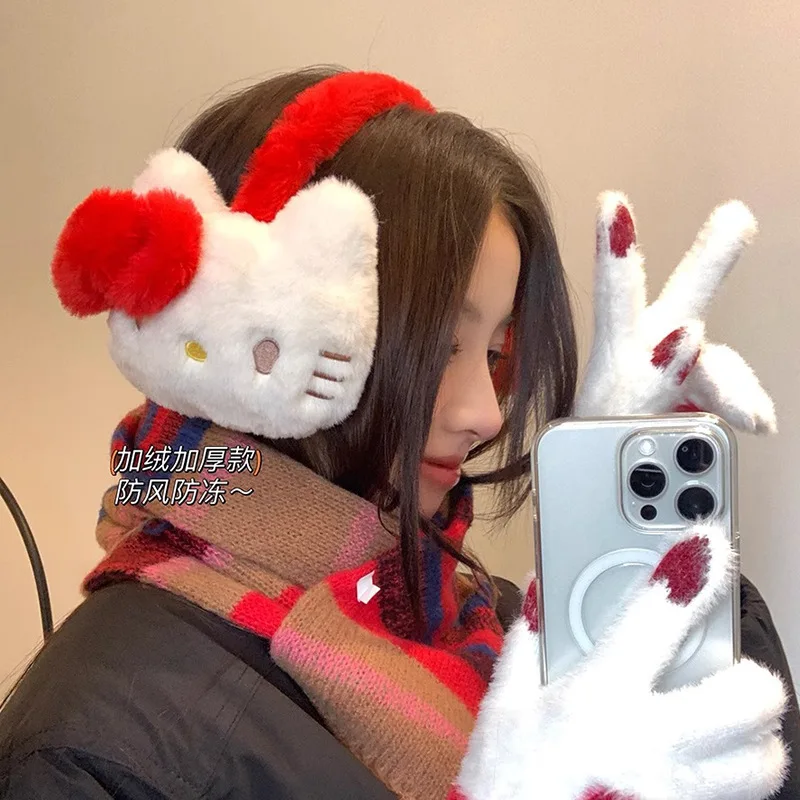 Cartoon HelloKittys Soft Plush Warmer Earmuff Pink Kt Cat Cute Earflap Winter Outdoor Cold Protection Ear-Muffs Ear Cover Gift