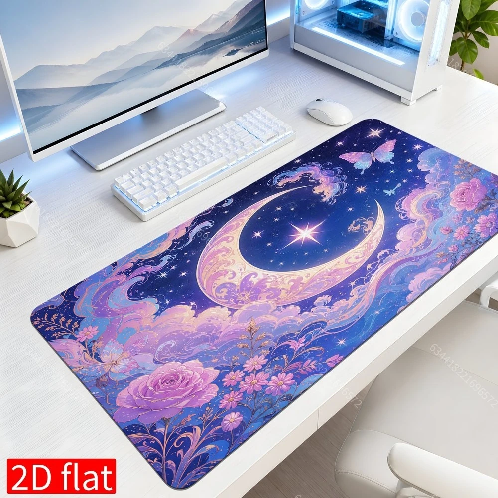 Blue and purple star-shaped crescent rose flower mouse pad, suitable for office desks and computer tables tapis de souris