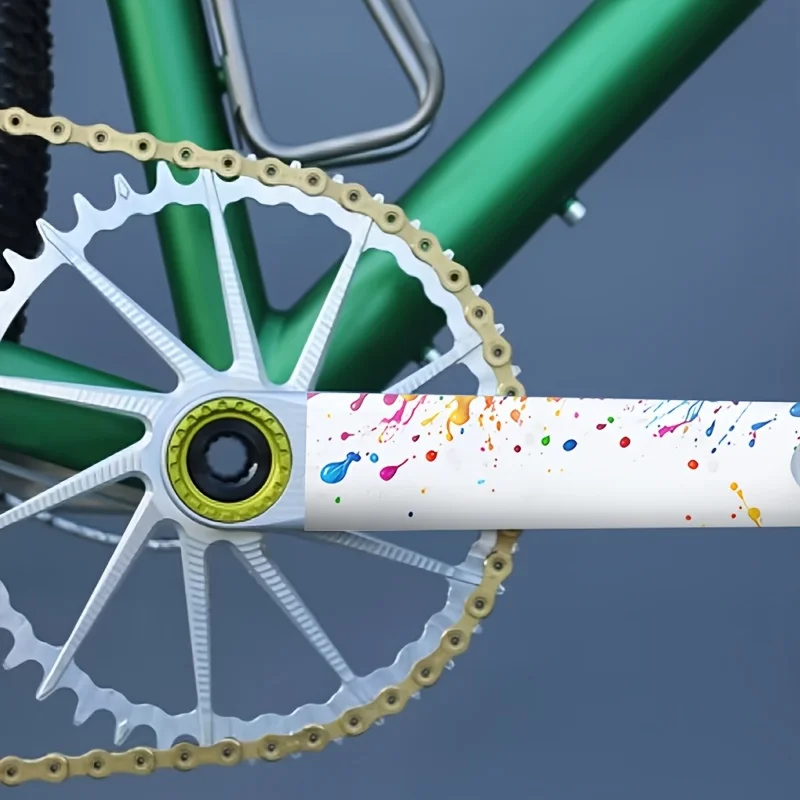 1Pair White Base Rainbow Paint Splatter Bike Crank Arm Protective Stickers