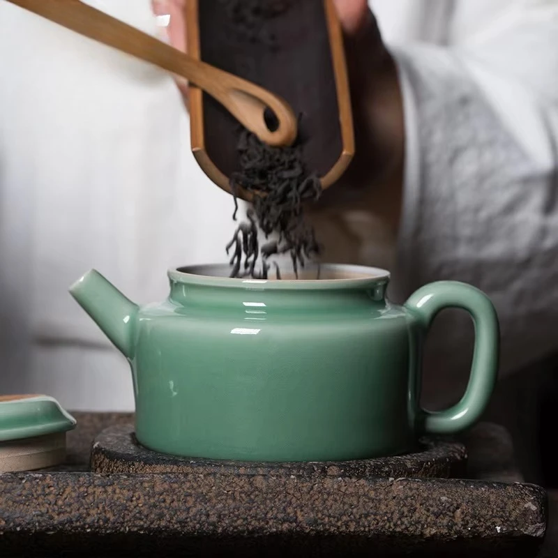 200ml Handmade Jumping Knife Teapot Zen Raw Ore Longquan Celadon Pot Household Tea Making Kettle with Ball Hole Tableware Gift