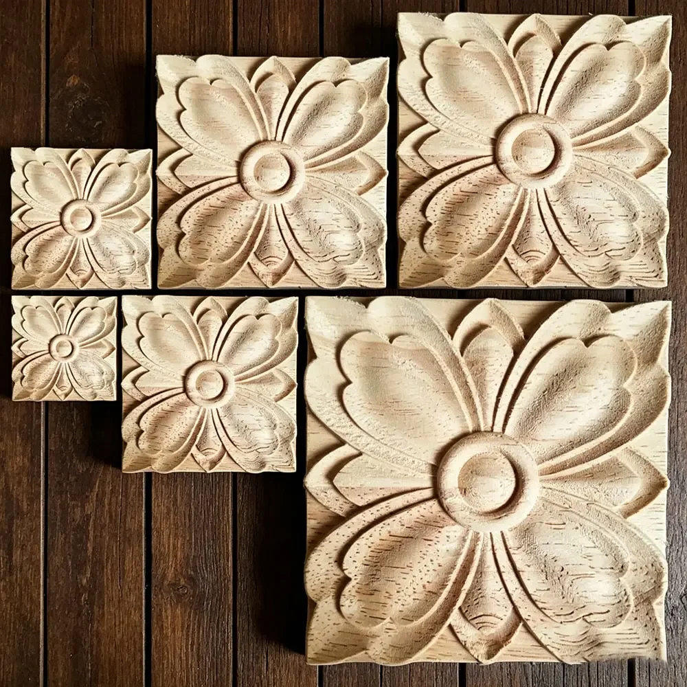 4-20cm Vintage Unpainted Wood Carved Decal Corner Applique Frame for Home Wall Cabinet Door Decorative Wooden Miniature Craft