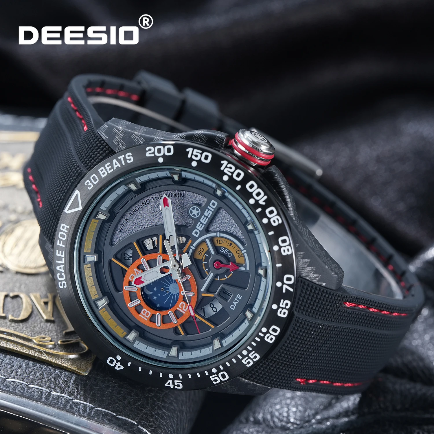 

Мужские автоматические механические часы Deesio, корпус из углеродного волокна, модный светящийся дизайн, эстетика скелетонизированного дизайна, функция отображения календаря