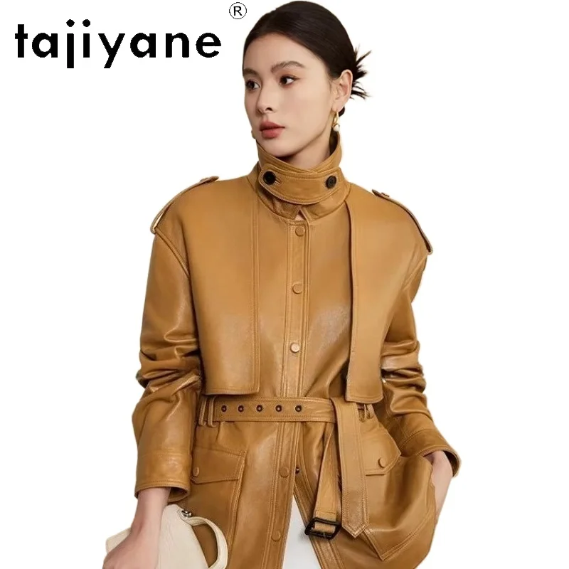 TAJIYANE 本革オイルワックスレザージャケット スタイリッシュなミドル丈スリムコート 本革ジャケット レディース 2025年秋服 дубленка