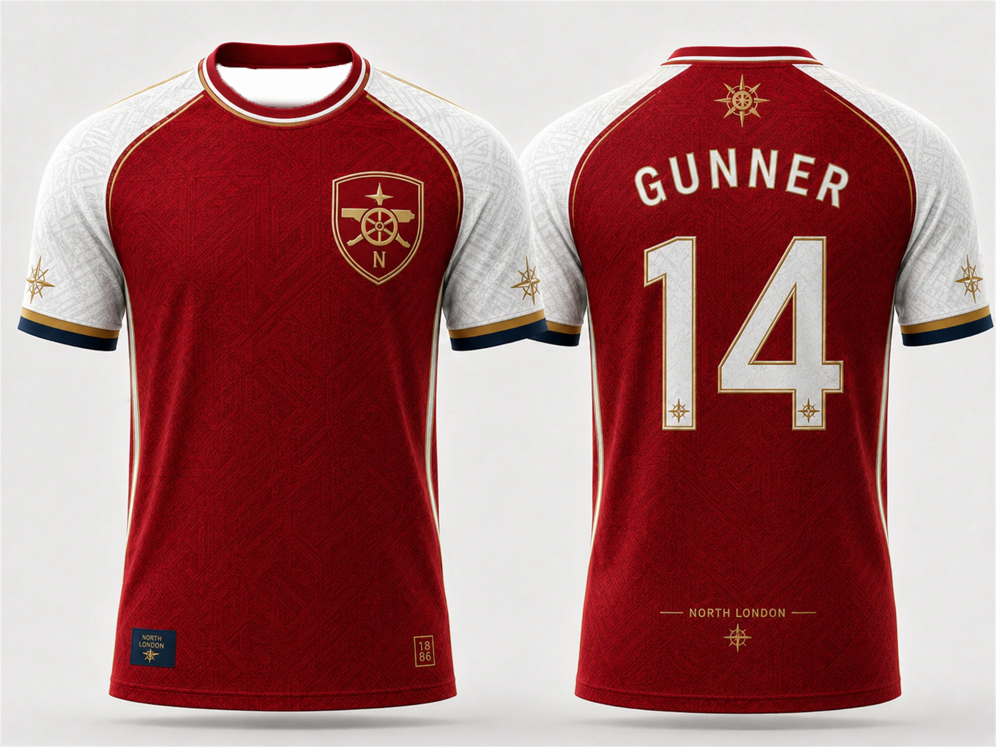 Camiseta de fútbol/motociclismo con gráfico de brújula y escudo del Club Front North London, con el nombre SAKA 7 en la espalda, para hombres, niños y jóvenes, ideal para fanáticos del fútbol y actividades al aire libre.
