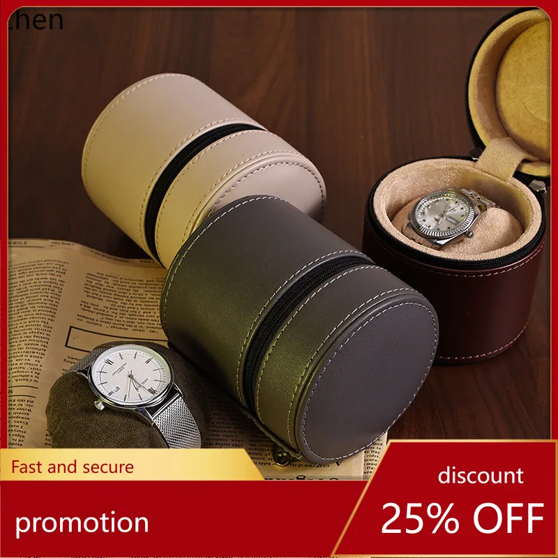 

ZML watch storage bag, handmade storage box, leather watch bag, round watch box, zipper box