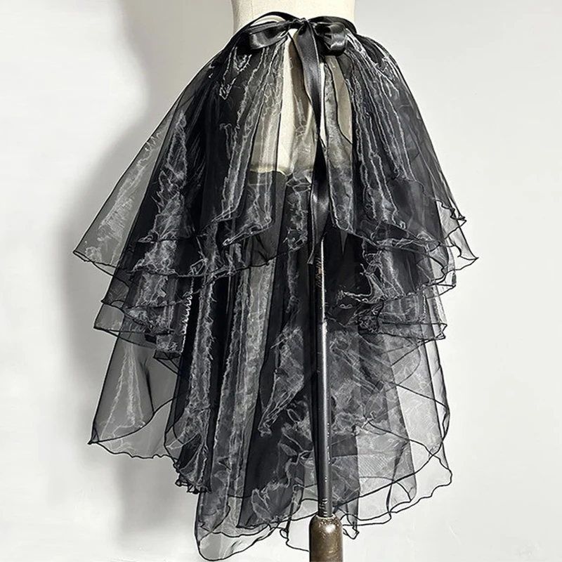 

Lady Ballet Dance Skirts Glass Texture Gauze See Through Irregular Bow Tied Trailing Skirt Midi Swing Wrap One Piece Small Apron
