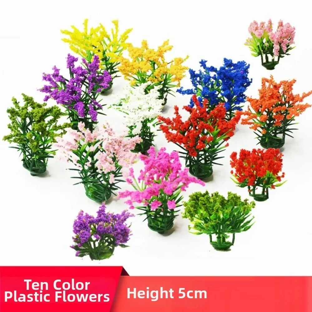 5/10pcs Plastic Miniature Flower Cluster Mixed Colorful Greenery Grass Architecture Miniature Landscape Simulation Flowers Grass