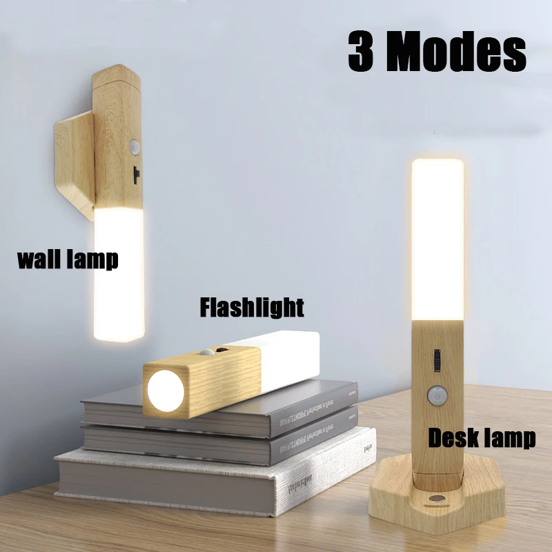 Smart Motion Sensor Led Night Light Flashlight Wall Lamp Cabinet Lamp WOOD-EMULATED Daily Home Porch Lamp Sensor Lamp