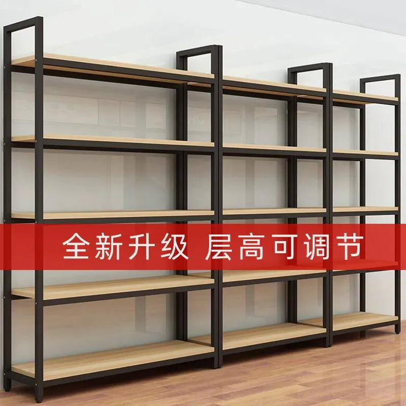 For Adjustable 5-Tier Steel and Wood Shelf Multi-layer Display Rack Household Supermarket Floor Storage Container Sample