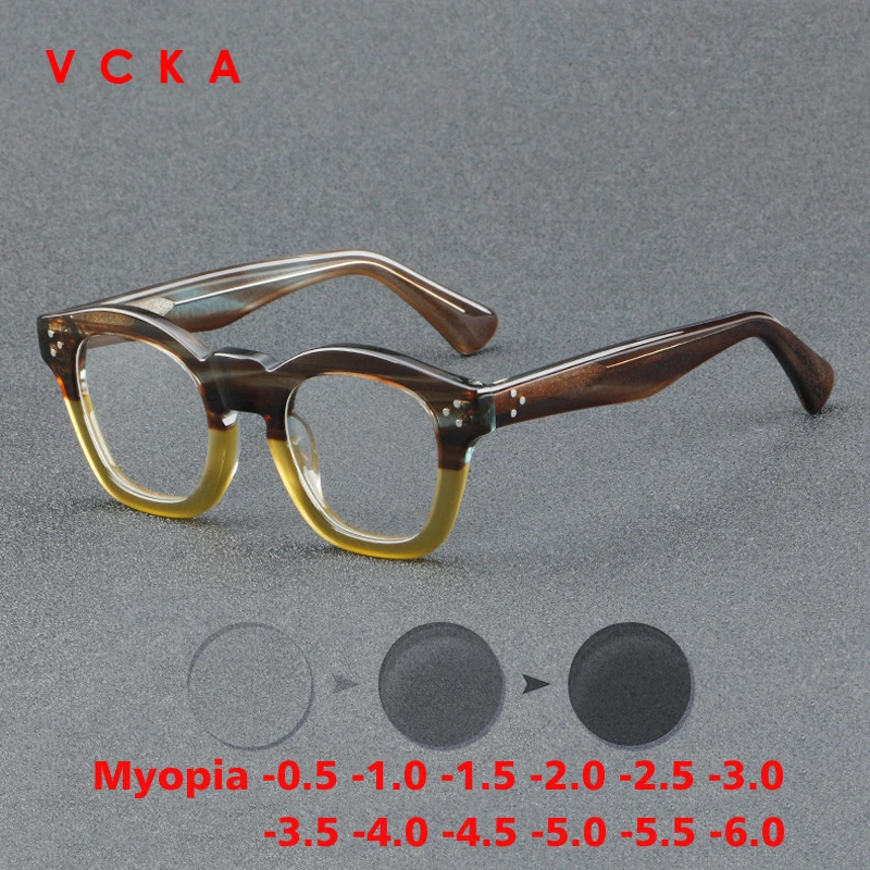 VCKA Anti-blue Acetate Myopia Glasses Frame Women Men Prescription Thickened Eyeglasses Custom Photochromic Eyewear -0.50to -6.0