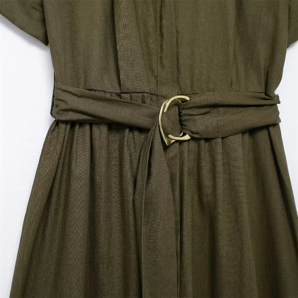 Zomer Dames Jurk Mode Minderheid Linnen Gemengde Midi Vrouwelijke Shirt Stijl Jurken