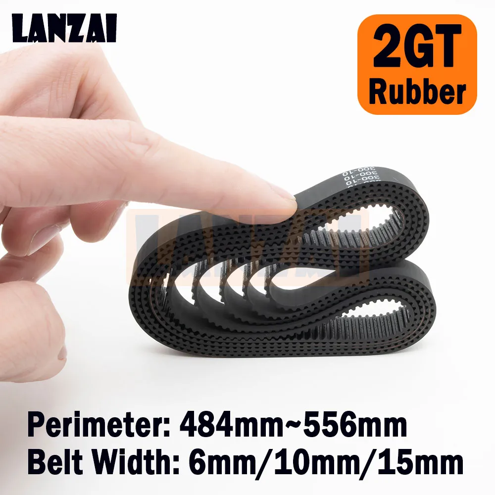 LANZAI-2GT Rubber fechado Loop correia dentada, impressora 3D, C 484, 488, 490, 492, 494, 500, 506, 516, 520mm, W = 6mm, 10, 15mm, 524, 528, 530, 540, 550, 554