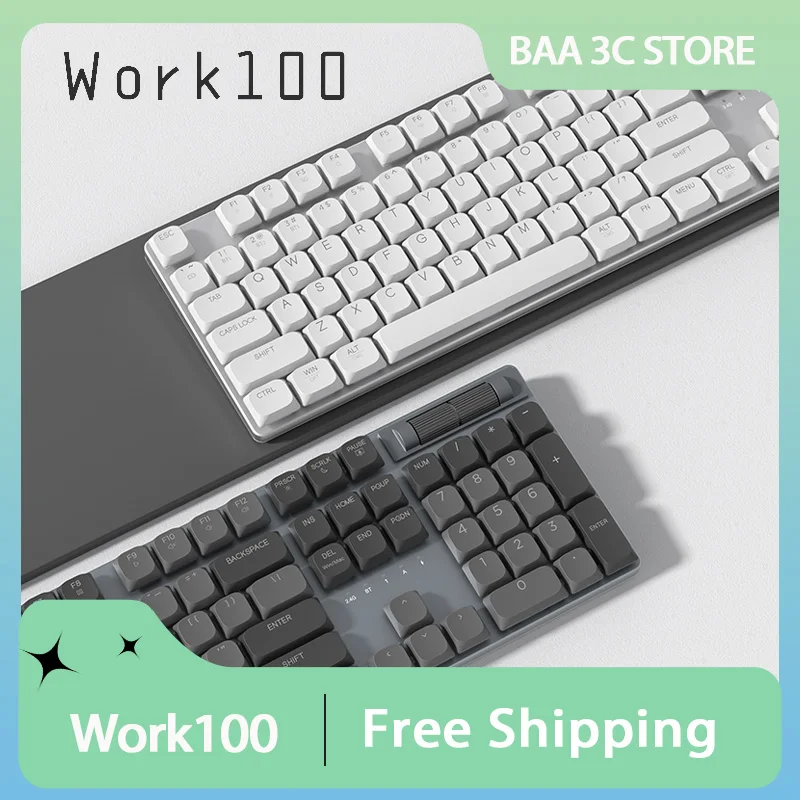 

Механическая клавиатура Work100 с низким переключателем, трехрежимная пользовательская 104 клавиши, портативная игровая офисная полная клавиатура для Windows/MacOS