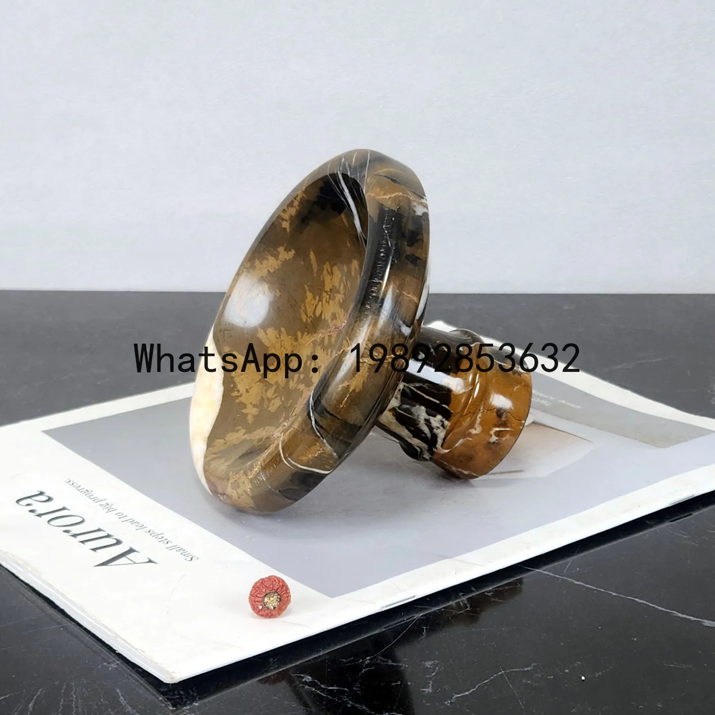 PYJ Fragrant Snow Plum Black Golden Flower Rainforest Green Marble Tray Ornament Living Room Coffee Table Jewelry