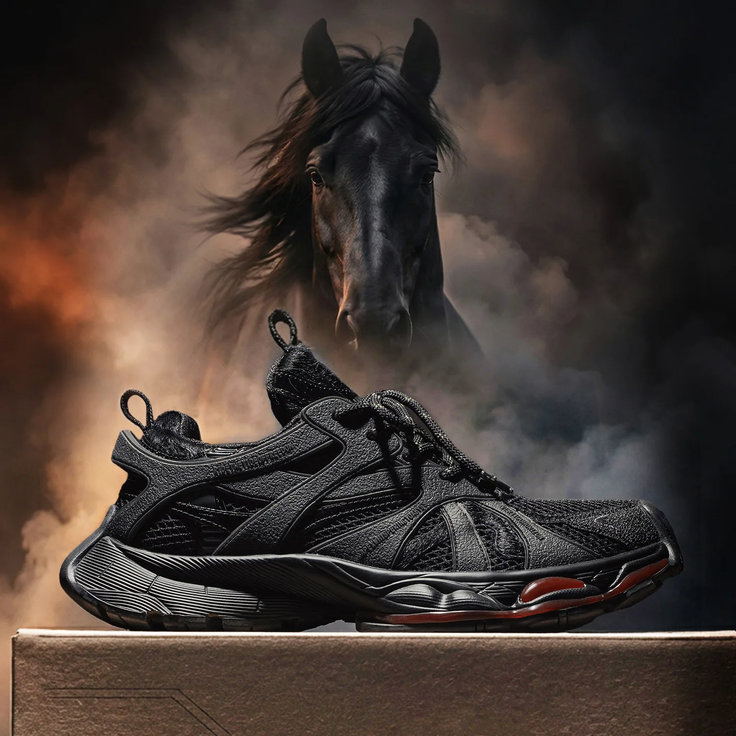 Maden Retro Men‘s Black Horse Dad Shoes Thick Sole Sneakers for Year of the Horse Lace-Up Casual Running Shoes for Fall Winter