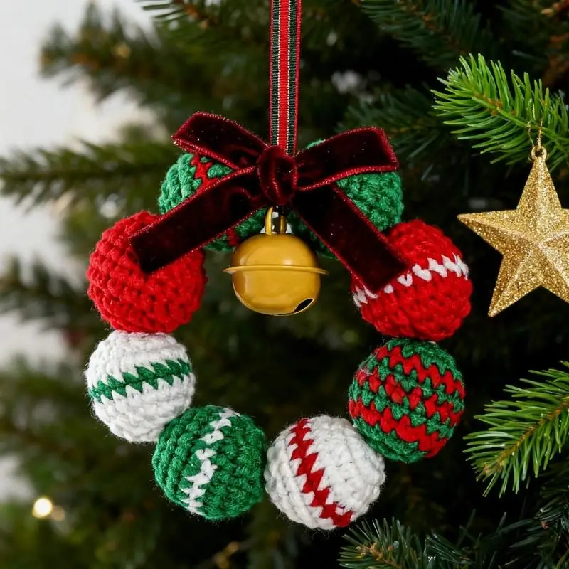 木製アクセント付きサンタ ニット リース 耐久性のあるホリデー オーナメント ニット サンタ デコレーション 季節の装飾用 B03E