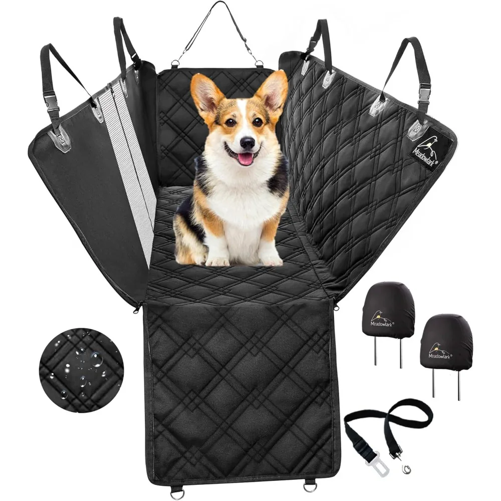 

Sturdy Car Seat Cover with Mesh Panel, Plush Dog Hammock, Waterproof Rear Seat Protector