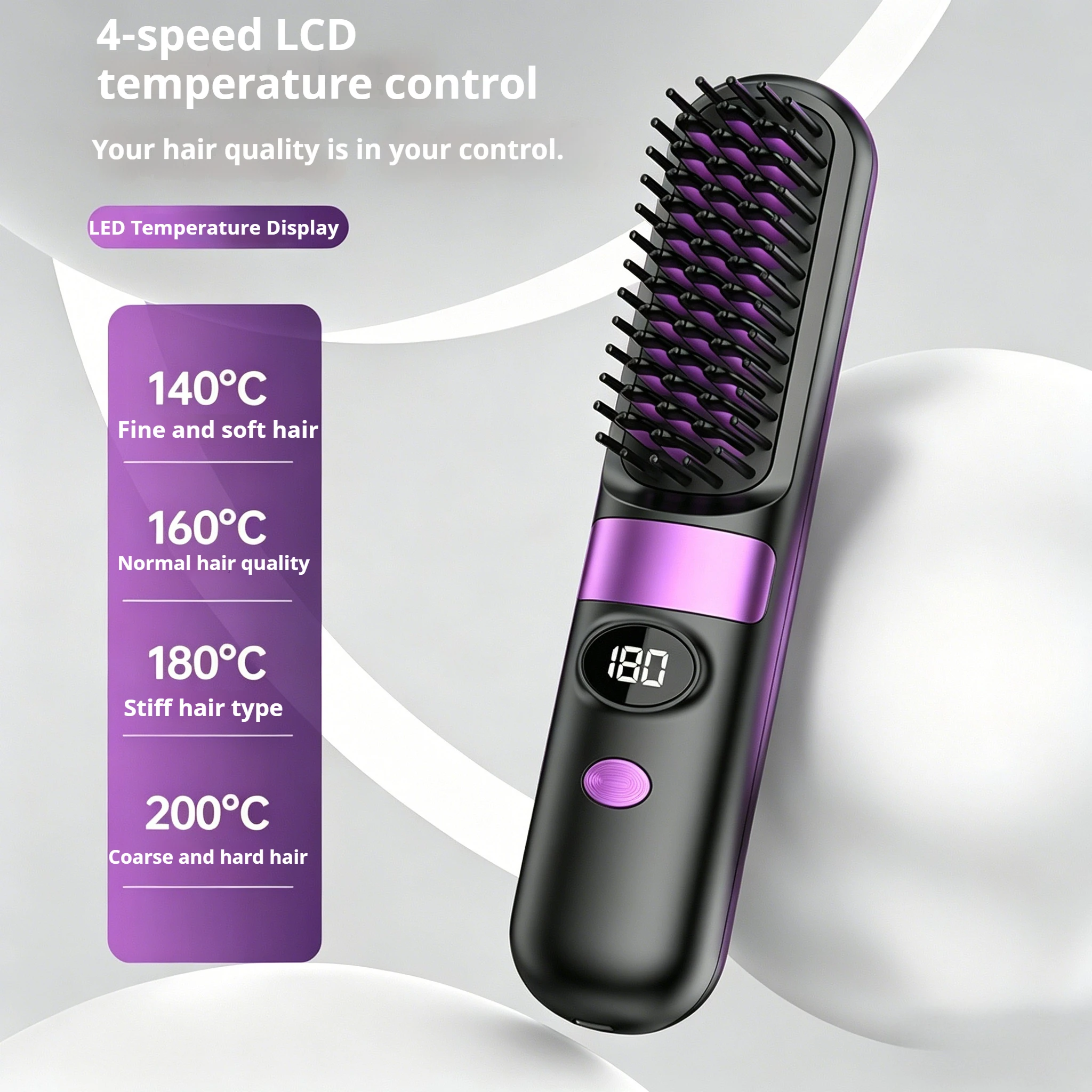 3-in-1 Hair Straightener Brush, Compact & Portable for Home and Travel, 4-Speed Fast Heating Styling Helper