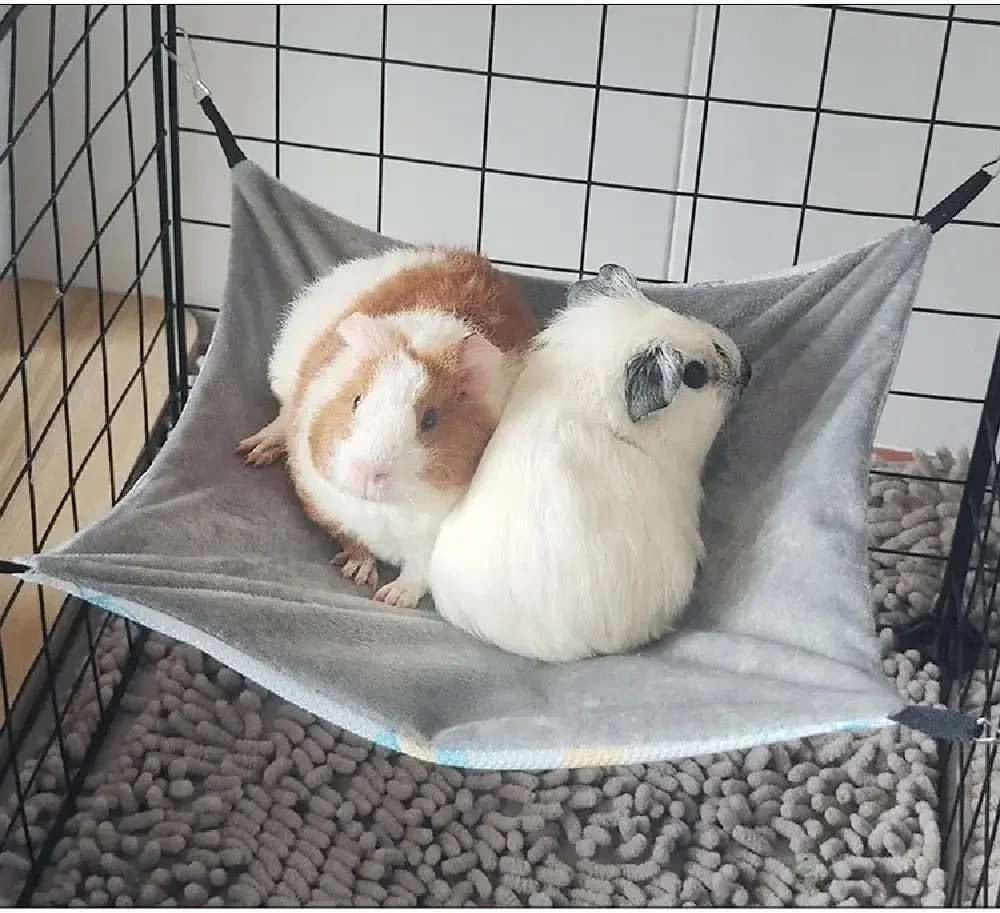3 Größen Doppelseitige Meerschweinchen-Hängematte aus Eisseide Hautfreundliche Hamster-Hängematte mit 4 Haken zum Aufhängen Kleintierzubehör – Detail 14