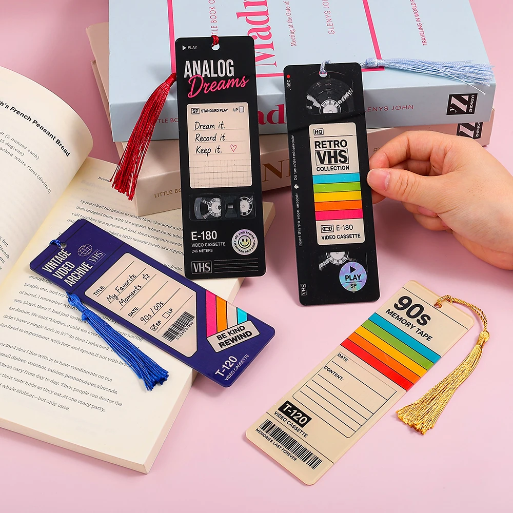 1/4 pieces of retro VHS video props style acrylic bookmarks, classic movie and retro style bookworm gifts, for male and female