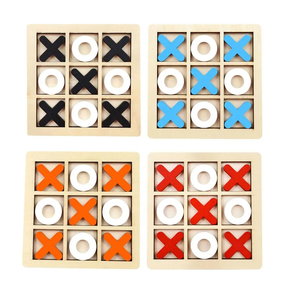 Wooden XO Tic Tac Toe Game Mini Chess Board Interaction Puzzle Montessori Play Game Training Brain Learing Early Educational Toy