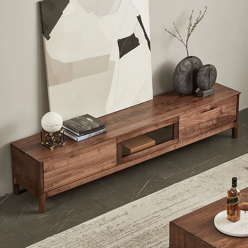 

Black walnut solid wood home living room floor cabinet bedroom TV cabinet
