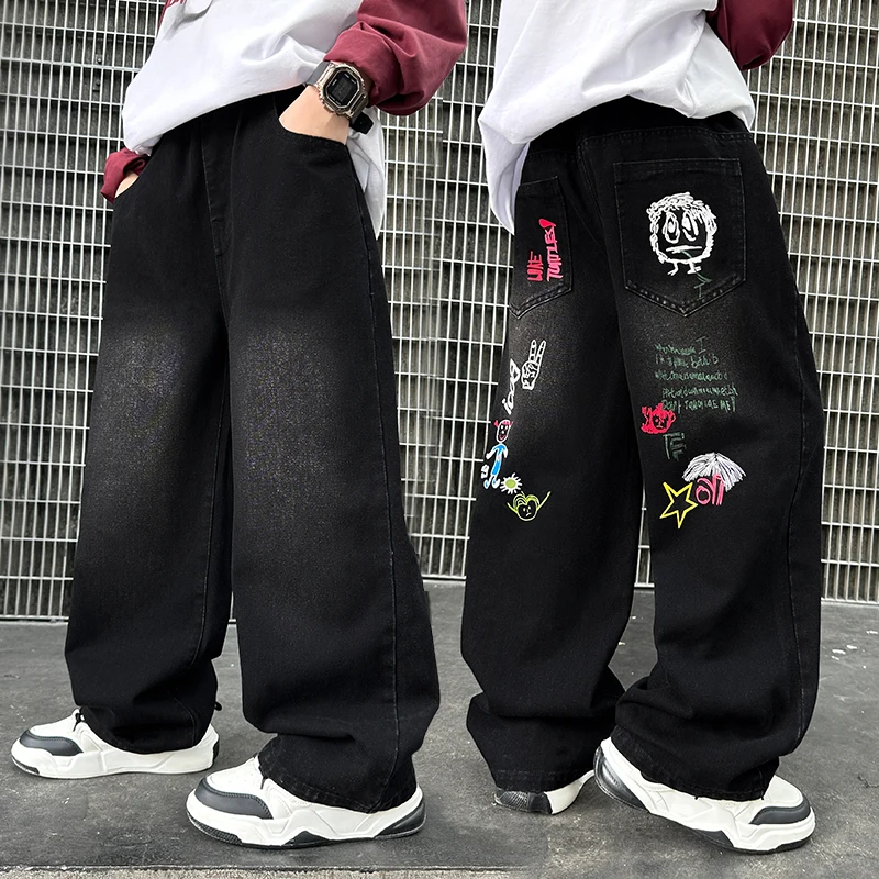 ZOETOPKID Kids Jeans with Drawing for Boys Girls Casual Streetwear Denim Pants Unisex Child Straight Fit Jeans Trousers ZOETOPKID Kids Jeans with Drawing for Boys Girls Casual Streetwear Denim Pants Unisex Child Straight Fit Jeans Trousers