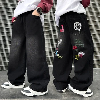 ZOETOPKID Kids Jeans with Drawing for Boys Girls Casual Streetwear Denim Pants Unisex Child Straight Fit Jeans Trousers