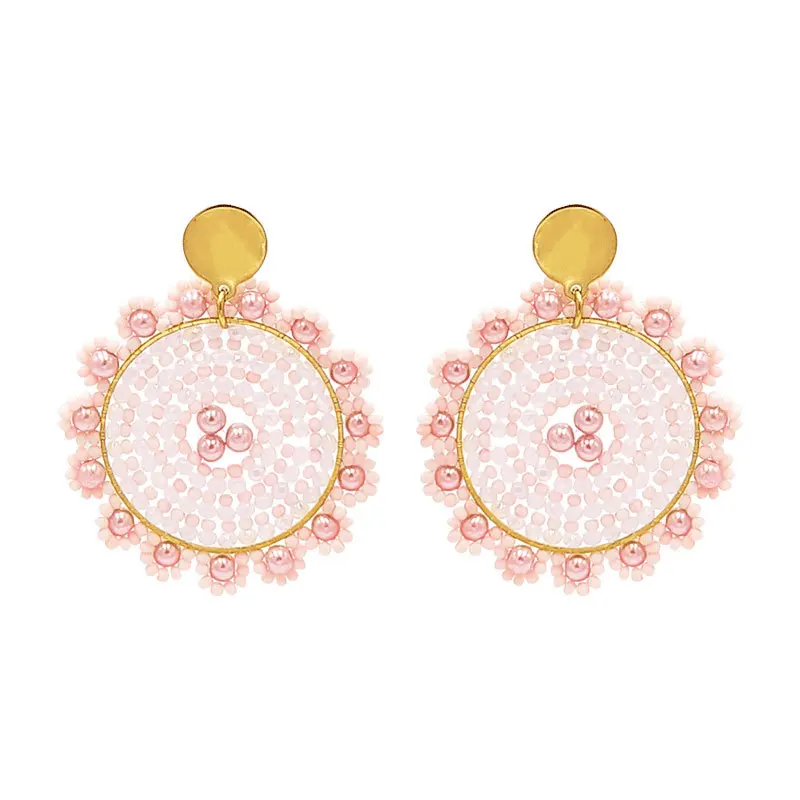 Rice bead earrings Crystal Roundness Fashion Simple Geometry Originality Hand knitting Bohemia Alloy Versatile Beaded earrings