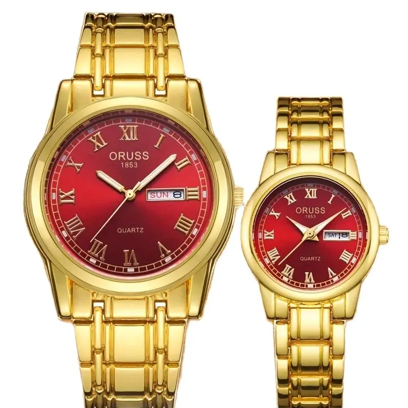 2pcs couple watches A pair of retro Chinese red Qixi Festival men's watch High-grade style women's watch durable gorgeous women'