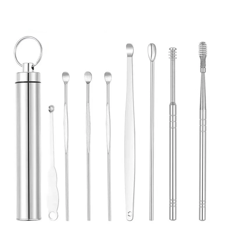 8Pcs/Set Ear Wax Pickers Stainless Steel Earpick Wax Remover piercing kit earwax Curette Spoon Care Ear Clean Toolear cleaner