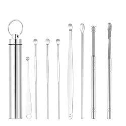 8Pcs/Set Ear Wax Pickers Stainless Steel Earpick Wax Remover piercing kit earwax Curette Spoon Care Ear Clean Toolear cleaner