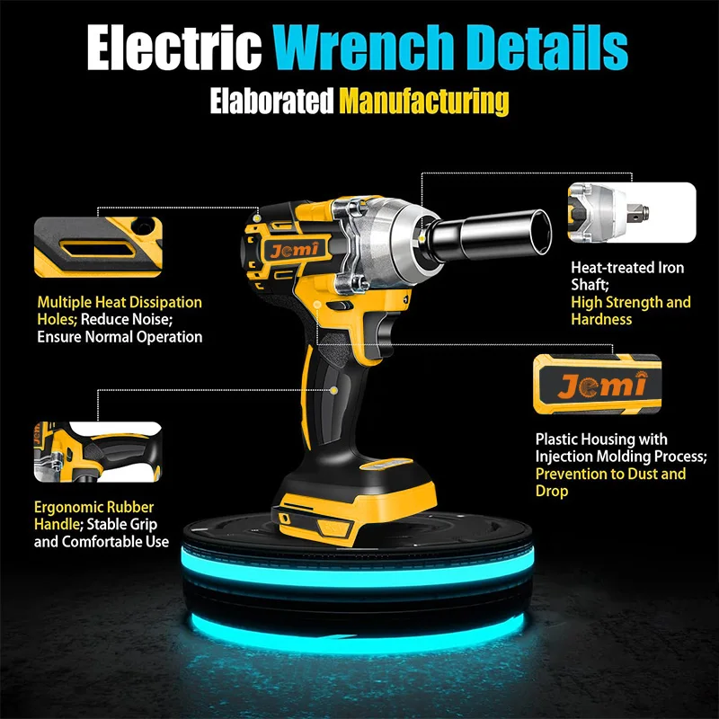 Jemi Tool Cordless High Torque Impact Wrench 520N.m Brushless Motor Power Impact Driver Gun 1/2 inch Electric Drill Compact Set