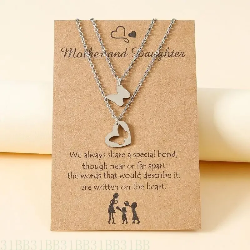 

652F 2Pieces for Butterfly Necklace Matching Jewelry Hollow for Butterfly Mother Daughter Necklace for Birthday Mother's Day