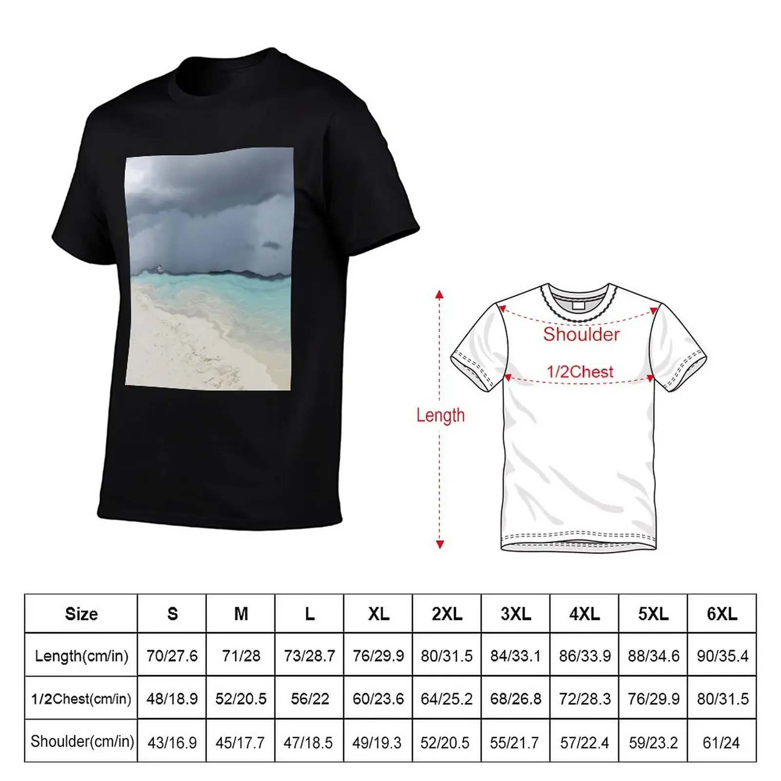 Grey stormy weather, sandy beach and blue sea - abstract T-Shirt summer tops graphic t shirts men graphic t shirts